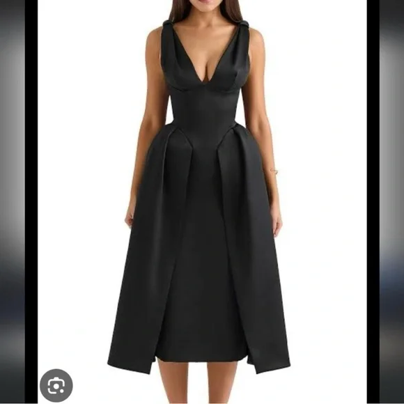 House of CB Paloma Satin Black Dress - Picture 1 of 4